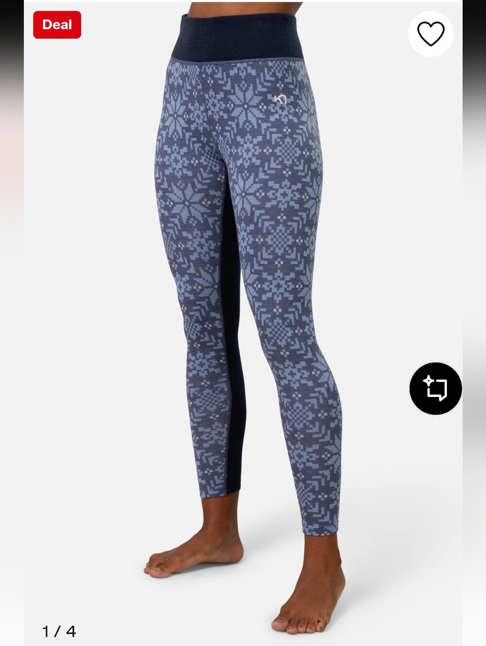 Kari Traa Moon Leggings Snowflake Merino Wool Base Layer Opaque Winter Pants S